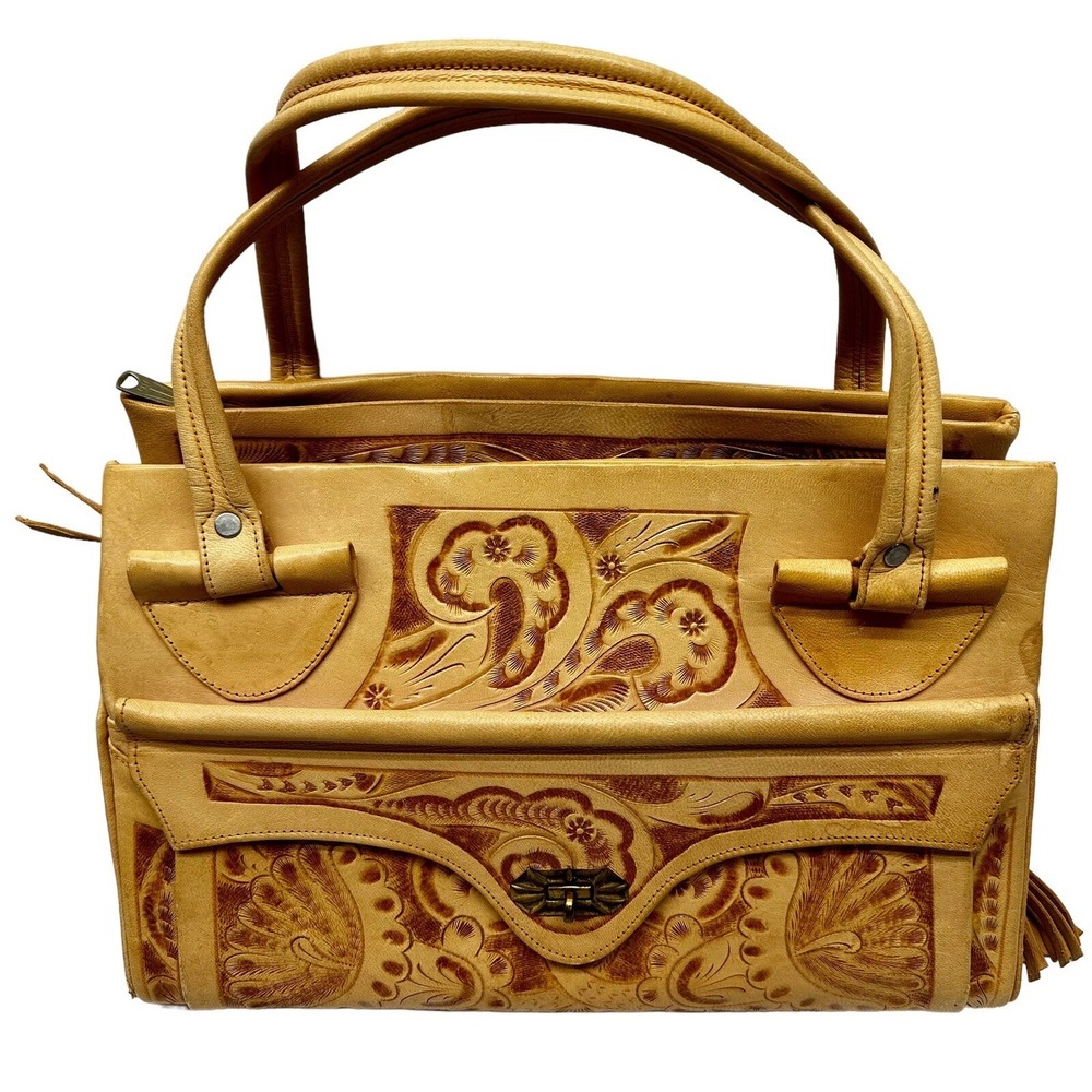 Vintage Avelar‎ Handbag Purse Genuine Leather Hand Tooled Mexican